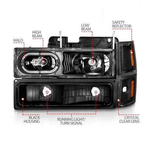 ANZO 111507 CRYSTAL HEADLIGHTS BLACK HOUSING W/