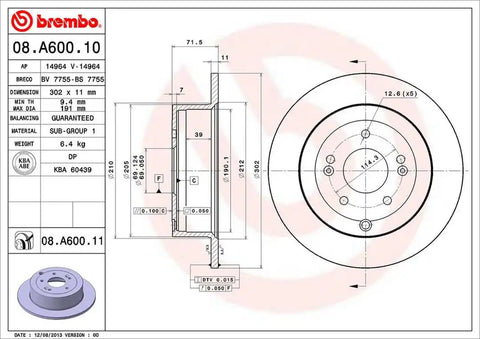 BREMBO 08A60011C02 DISC BRAKE ROTOR