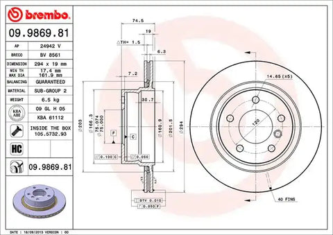 BREMBO 09986981C02 DISC BRAKE ROTOR