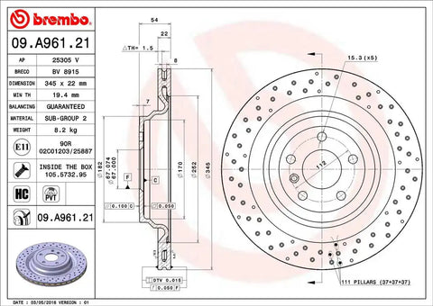 BREMBO 09A96121C02 DISC BRAKE ROTOR