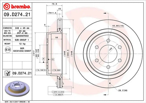 BREMBO 09D27421C02 DISC BRAKE ROTOR