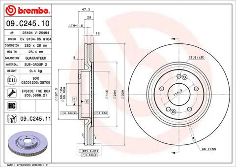 BREMBO 09C24511C02 DISC BRAKE ROTOR
