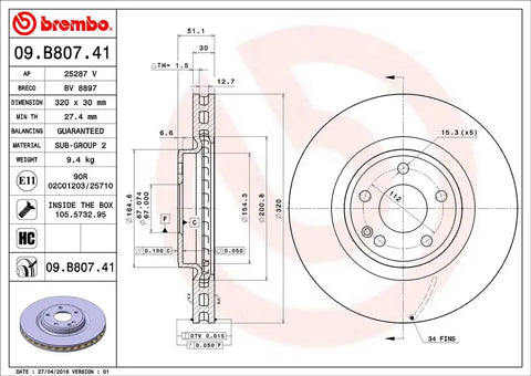 BREMBO 09B80741C02 DISC BRAKE ROTOR