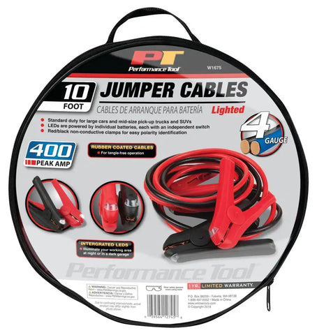10FT 4GA LIGHTED JUMPER CABLES