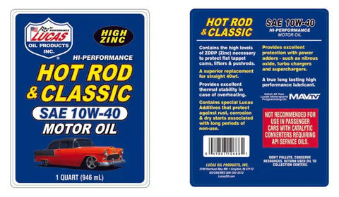 LUCAS OIL 10688 10W-40 HOTROD & CLASSIC