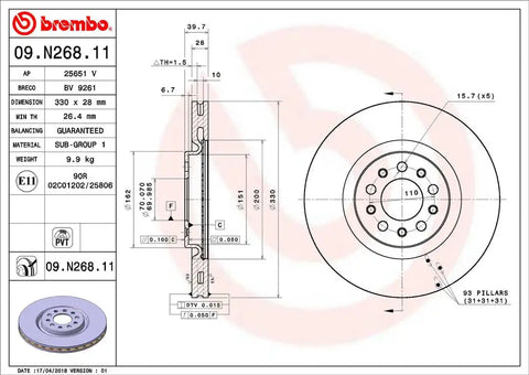BREMBO 09N26811C02 DISC BRAKE ROTOR