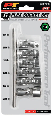 PERFORM TOOL W36980 6PC 1/4' DR. SAE FLEX SKT
