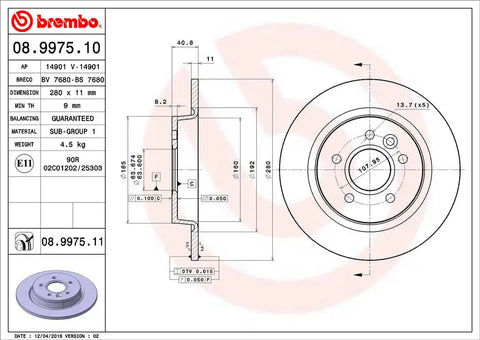 BREMBO 08997511C02 DISC BRAKE ROTOR