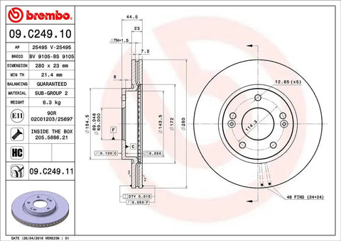 BREMBO 09C24911C02 DISC BRAKE ROTOR