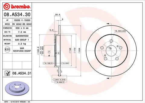 BREMBO 08A53431C02 DISC BRAKE ROTOR