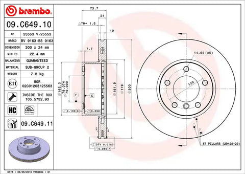 BREMBO 09C64911C02 DISC BRAKE ROTOR