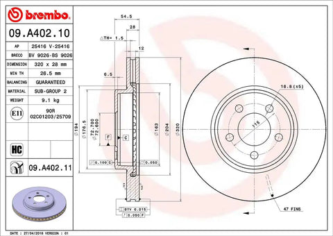 BREMBO 09A40211C02 DISC BRAKE ROTOR