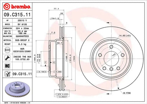 BREMBO 09C31511C02 DISC BRAKE ROTOR