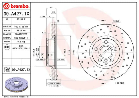 BREMBO 09A4271XC02 DISC BRAKE ROTOR