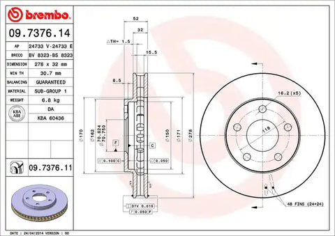 BREMBO 09737611C02 DISC BRAKE ROTOR