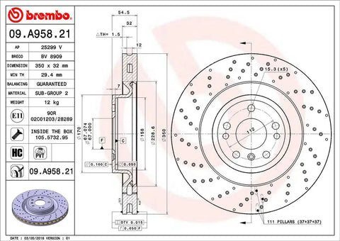 BREMBO 09A95821C02 DISC BRAKE ROTOR