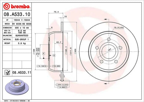 BREMBO 08A53311C02 DISC BRAKE ROTOR