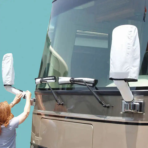 Adco 3678 Mirror And Wiper Blade Cover Set For Class A Bus White Fabric With 2 Wi