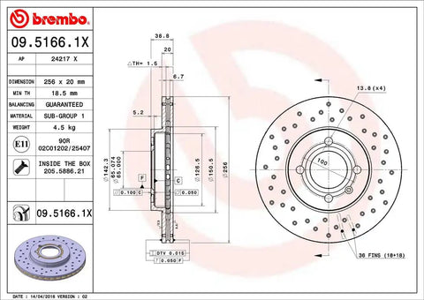 BREMBO 0951661XC02 DISC BRAKE ROTOR