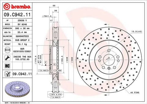 BREMBO 09C94211C02 DISC BRAKE ROTOR