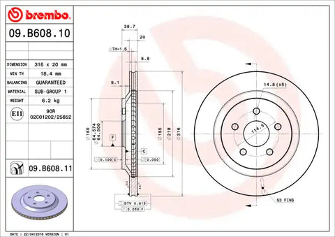 BREMBO 09B60811C02 DISC BRAKE ROTOR