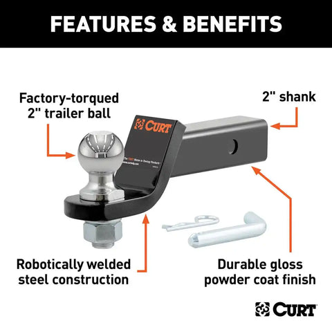 CURT 45036 Loaded Ball Mount with 2 (2 Shank, 7,500 lbs., Drop)