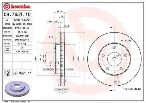 BREMBO 09765111C02 DISC BRAKE ROTOR