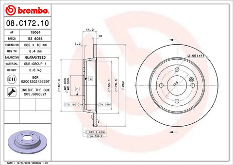 BREMBO 08C17210C02 DISC BRAKE ROTOR