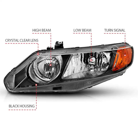 ANZO 121547 CRYSTAL HEADLIGHT SET; CLEAR LENS;