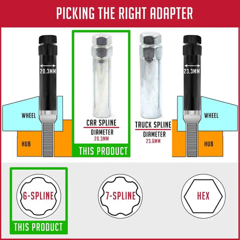LUG AADPTER 6 SPLINE CAR