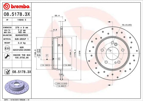 BREMBO 0851783XC02 DISC BRAKE ROTOR
