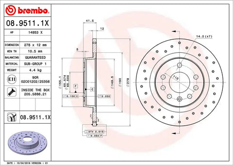 BREMBO 0895111XC02 DISC BRAKE ROTOR