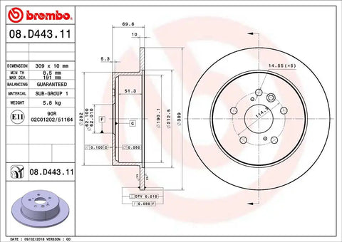 BREMBO 08D44311C02 DISC BRAKE ROTOR