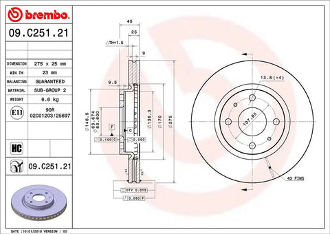 BREMBO 09C25121C02 DISC BRAKE ROTOR