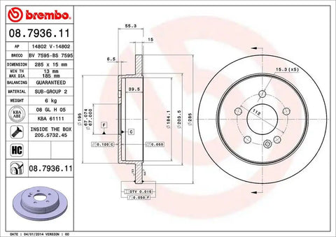 BREMBO 08793611C02 DISC BRAKE ROTOR