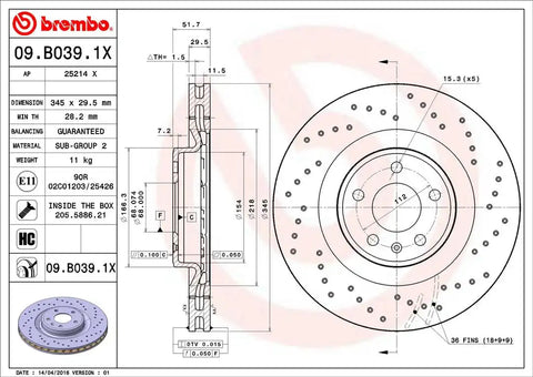BREMBO 09B0391XC02 DISC BRAKE ROTOR