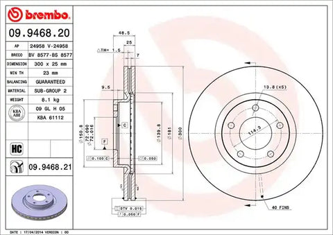 BREMBO 09946821C02 DISC BRAKE ROTOR