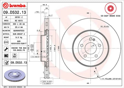 BREMBO 09D53213C02 DISC BRAKE ROTOR