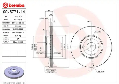 BREMBO 09677114C02 DISC BRAKE ROTOR