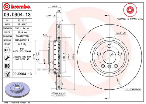 BREMBO 09D90413C02 DISC BRAKE ROTOR