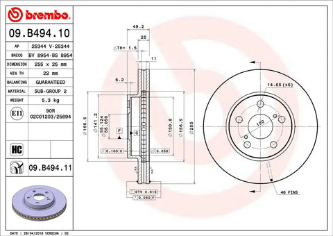 BREMBO 09B49411C02 DISC BRAKE ROTOR