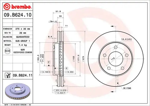 BREMBO 09B62411C02 DISC BRAKE ROTOR
