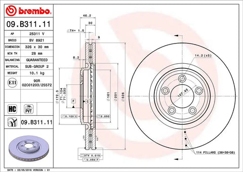 BREMBO 09B31111C02 DISC BRAKE ROTOR