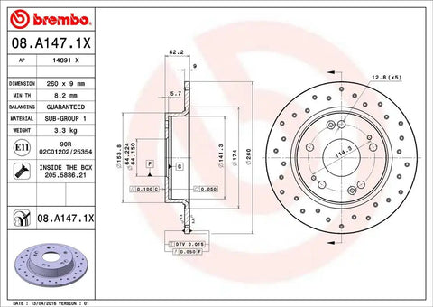 BREMBO 08A1471XC02 DISC BRAKE ROTOR