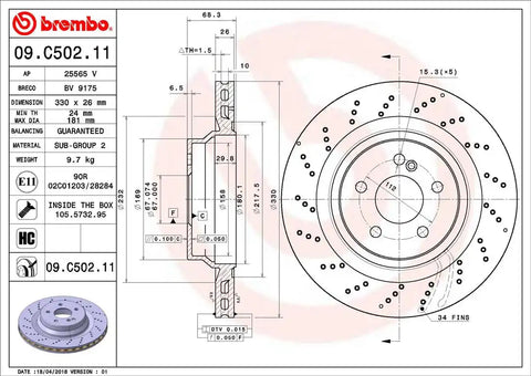 BREMBO 09C50211C02 DISC BRAKE ROTOR