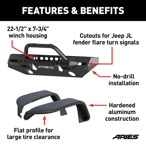 ARIES 2082086 - TrailChaser Jeep Wrangler JL Front Bumper with Fender Flares (Option 8)