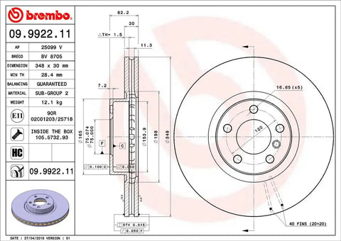 BREMBO 09992211C02 DISC BRAKE ROTOR