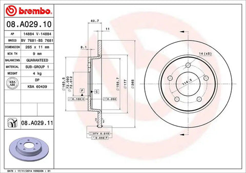 BREMBO 08A02911C02 DISC BRAKE ROTOR