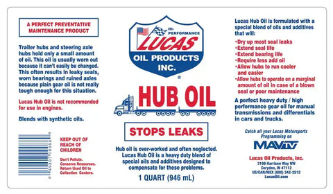 LUCAS OIL 10088 HUB OIL QT.