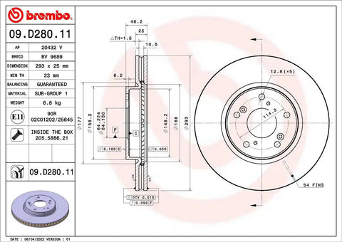 BREMBO 09D28011C02 DISC BRAKE ROTOR